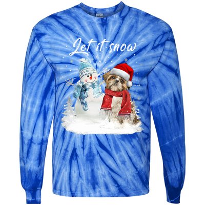 Shih Tzu Santa Dog Christmas Snow Xmas Pajama Funny Gift Tie-Dye Long Sleeve Shirt