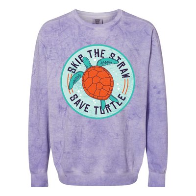 Skip The Straw Save Turtle Ocean Lover Meaningful Gift Colorblast Crewneck Sweatshirt