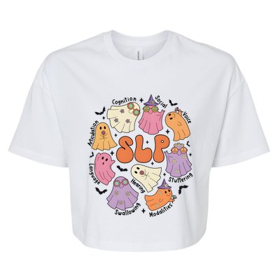 Speech Therapy Slp Ghost Halloween Bella+Canvas Jersey Crop Tee