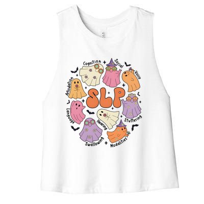 Speech Therapy Slp Ghost Halloween Women's Racerback Cropped Tank