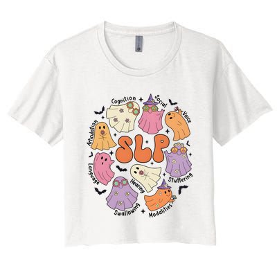 Speech Therapy Slp Ghost Halloween Women's Crop Top Tee