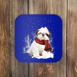 Shih Tzu Snow Scarf Dogs Xmas Christmas Shih Tzu Lover Funny Gift Coaster