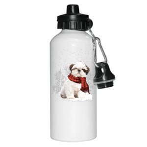 Shih Tzu Snow Scarf Dogs Xmas Christmas Shih Tzu Lover Funny Gift Aluminum Water Bottle