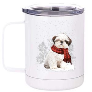 Shih Tzu Snow Scarf Dogs Xmas Christmas Shih Tzu Lover Funny Gift 12 oz Stainless Steel Tumbler Cup