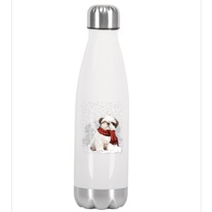 Shih Tzu Snow Scarf Dogs Xmas Christmas Shih Tzu Lover Funny Gift Stainless Steel Insulated Water Bottle