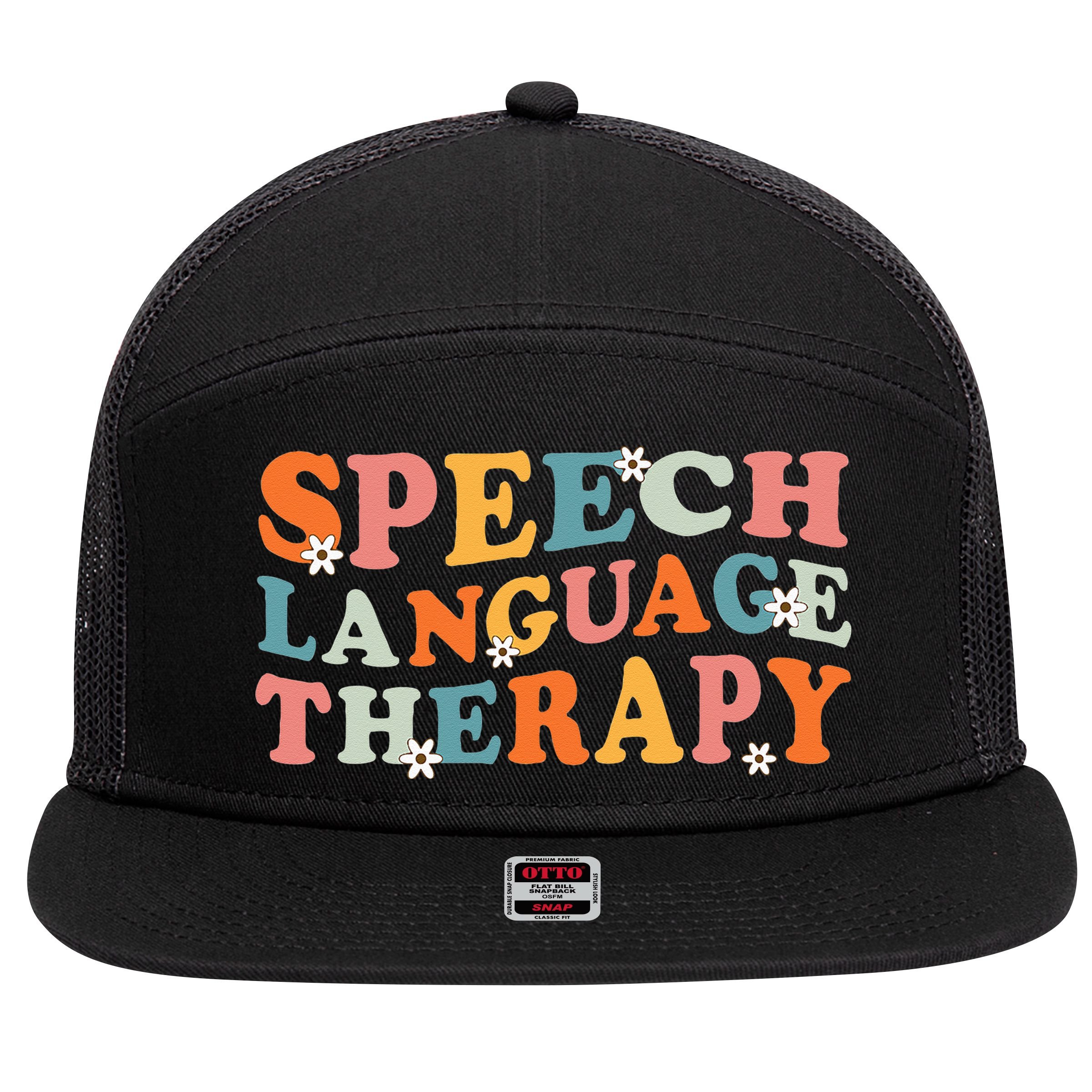 Speech Therapy Speech Language Therapy Pathologist Retro SLP 7 Panel Mesh Trucker Snapback Hat
