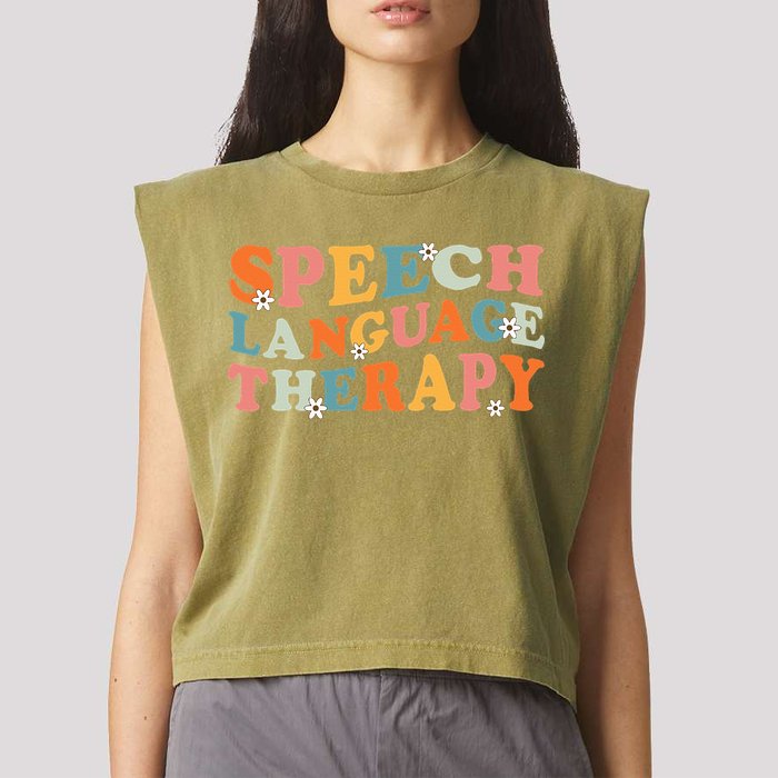 Speech Therapy Speech Language Therapy Pathologist Retro SLP Garment-Dyed Women's Muscle Tee