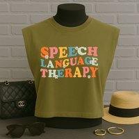 Speech Therapy Speech Language Therapy Pathologist Retro SLP Garment-Dyed Women's Muscle Tee