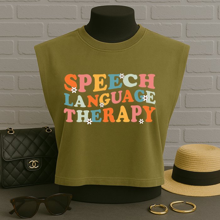 Speech Therapy Speech Language Therapy Pathologist Retro SLP Garment-Dyed Women's Muscle Tee