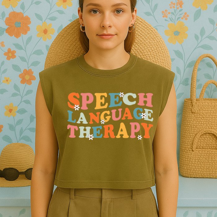 Speech Therapy Speech Language Therapy Pathologist Retro SLP Garment-Dyed Women's Muscle Tee