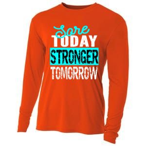 Sore Today Stronger Tomorrow Motivational Fitness Workout Gift Cooling Performance Long Sleeve Crew