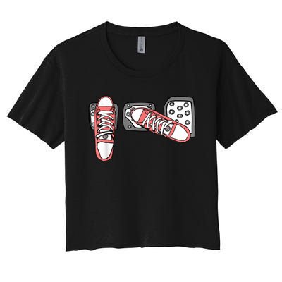 Save The Stick Funny Manual Transmission Three Pedals Car Women's Crop Top Tee