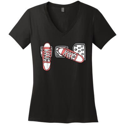 Save The Stick Funny Manual Transmission Three Pedals Car Women's V-Neck T-Shirt