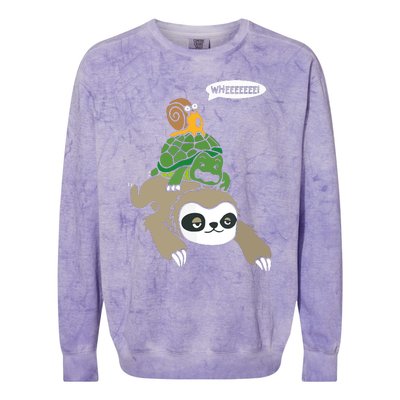 Sloth Turtle Snail Piggyback Animal Running Wild Tee Colorblast Crewneck Sweatshirt