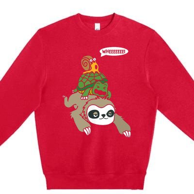 Sloth Turtle Snail Piggyback Animal Running Wild Tee Premium Crewneck Sweatshirt