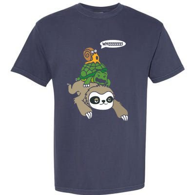 Sloth Turtle Snail Piggyback Animal Running Wild Tee Garment-Dyed Heavyweight T-Shirt