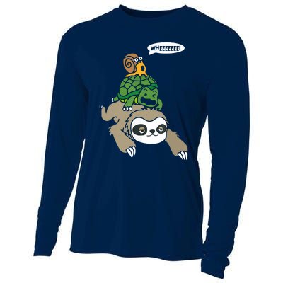 Sloth Turtle Snail Piggyback Animal Running Wild Tee Cooling Performance Long Sleeve Crew