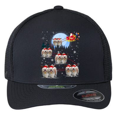 Shih Tzu Santa Reindeer Sleigh Santa Hat Christmas Gift Flexfit Unipanel Trucker Cap