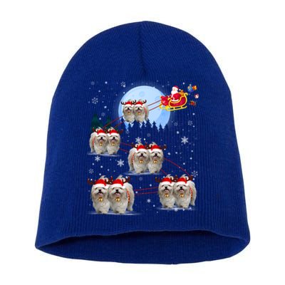 Shih Tzu Santa Reindeer Sleigh Santa Hat Christmas Gift Short Acrylic Beanie