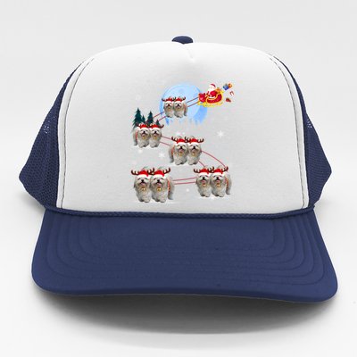 Shih Tzu Santa Reindeer Sleigh Santa Hat Christmas Gift Trucker Hat