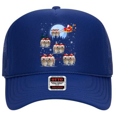 Shih Tzu Santa Reindeer Sleigh Santa Hat Christmas Gift High Crown Mesh Back Trucker Hat