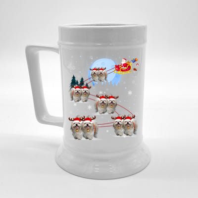 Shih Tzu Santa Reindeer Sleigh Santa Hat Christmas Gift Beer Stein