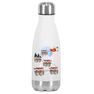 Shih Tzu Santa Reindeer Sleigh Santa Hat Christmas Gift Stainless Steel Insulated Water Bottle