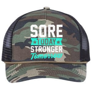 Sore Today Stronger Tomorrow Sore Muscles Gym Goer Fitness Gift Retro Rope Trucker Hat Cap