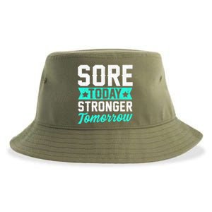 Sore Today Stronger Tomorrow Sore Muscles Gym Goer Fitness Gift Sustainable Bucket Hat