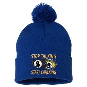 Stop Talking Start Chalking Billiards Cue 8ball Pool Gift Pom Pom 12in Knit Beanie