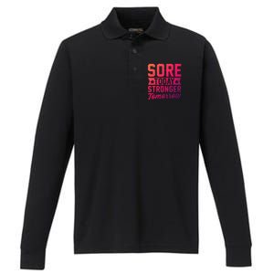 Sore Today Stronger Tomorrow Sore Muscles Gym Goer Fitness Gift Performance Long Sleeve Polo