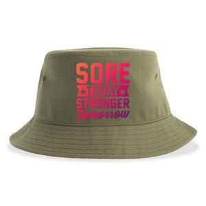 Sore Today Stronger Tomorrow Sore Muscles Gym Goer Fitness Gift Sustainable Bucket Hat