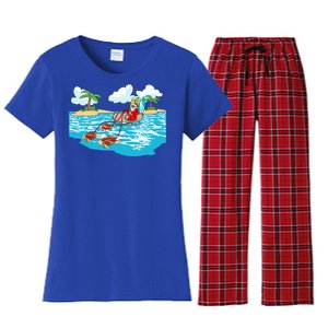 Sea Turtle Sleigh Santa Beach Surfboard Christmas In July Cool Gift Women's Flannel Pajama Set