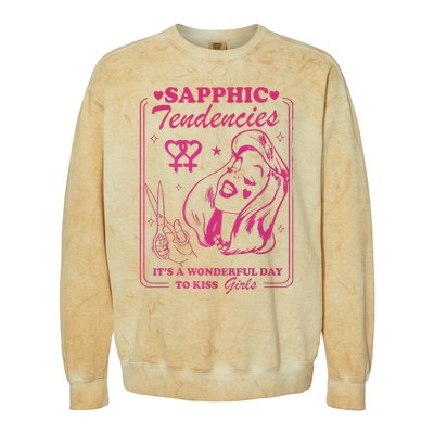 Sapphic Tendencies Sapphic Retro Lesbian Colorblast Crewneck Sweatshirt