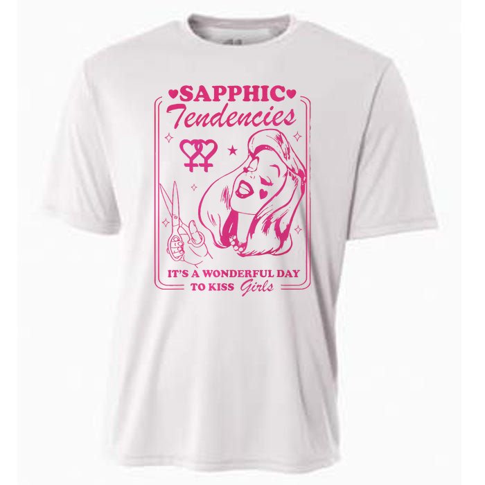 Sapphic Tendencies Sapphic Retro Lesbian Cooling Performance Crew T-Shirt