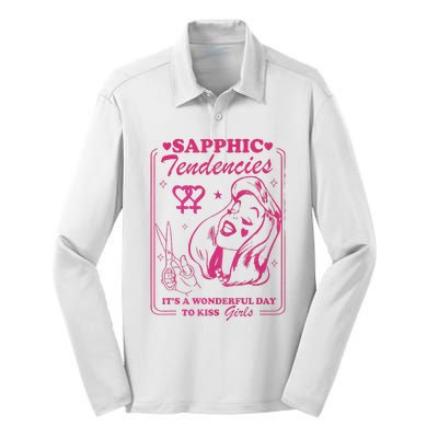 Sapphic Tendencies Sapphic Retro Lesbian Silk Touch Performance Long Sleeve Polo