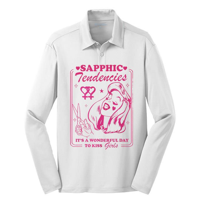 Sapphic Tendencies Sapphic Retro Lesbian Silk Touch Performance Long Sleeve Polo