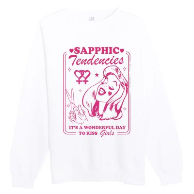 Sapphic Tendencies Sapphic Retro Lesbian Premium Crewneck Sweatshirt