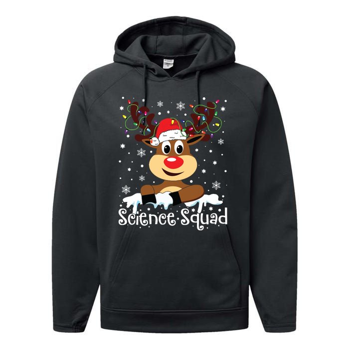 Science Teacher Squad Reindeer Christmas Teacher Xmas Lights Performance Fleece Hoodie