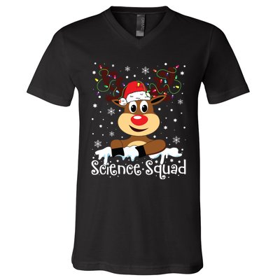 Science Teacher Squad Reindeer Christmas Teacher Xmas Lights V-Neck T-Shirt