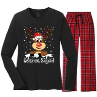 Science Teacher Squad Reindeer Christmas Teacher Xmas Lights Women's Long Sleeve Flannel Pajama Set 