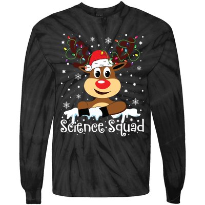 Science Teacher Squad Reindeer Christmas Teacher Xmas Lights Tie-Dye Long Sleeve Shirt