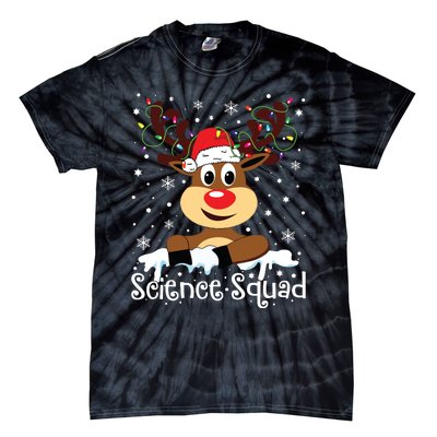 Science Teacher Squad Reindeer Christmas Teacher Xmas Lights Tie-Dye T-Shirt