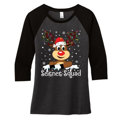 Science Teacher Squad Reindeer Christmas Teacher Xmas Lights Women's Tri-Blend 3/4-Sleeve Raglan Shirt