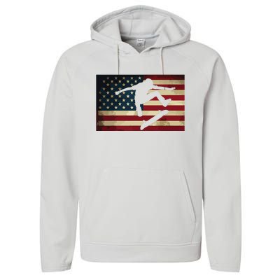 Skateboarding T Skater Skate Board American Flag Performance Fleece Hoodie