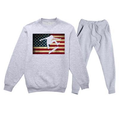 Skateboarding T Skater Skate Board American Flag Premium Crewneck Sweatsuit Set