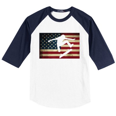 Skateboarding T Skater Skate Board American Flag Baseball Sleeve Shirt