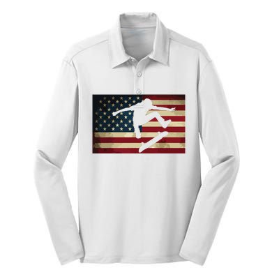 Skateboarding T Skater Skate Board American Flag Silk Touch Performance Long Sleeve Polo