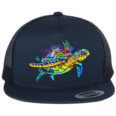 Save The Sea Turtles Funny Environmental Turtle Lover Outfit Flat Bill Trucker Hat