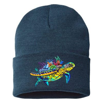 Save The Sea Turtles Funny Environmental Turtle Lover Outfit Sustainable Knit Beanie